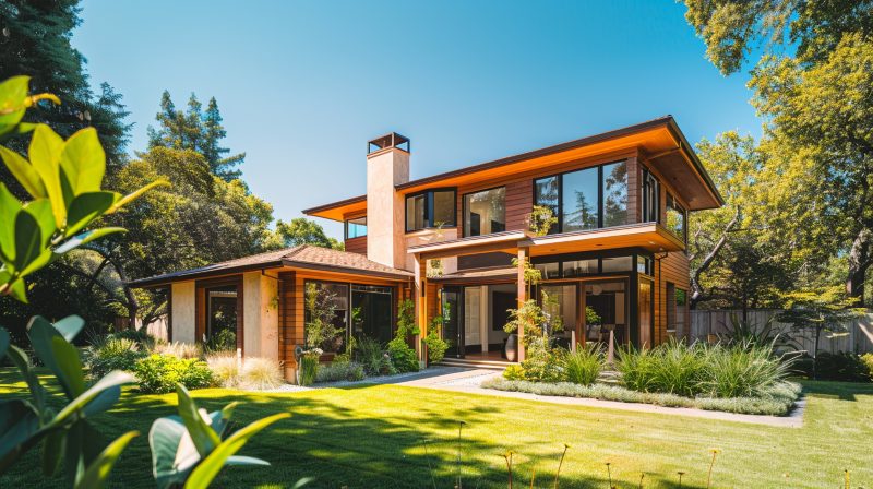 Contemporary two-story house with large black-framed windows and cedar siding, showcasing replacement windows Los Gatos, CA.